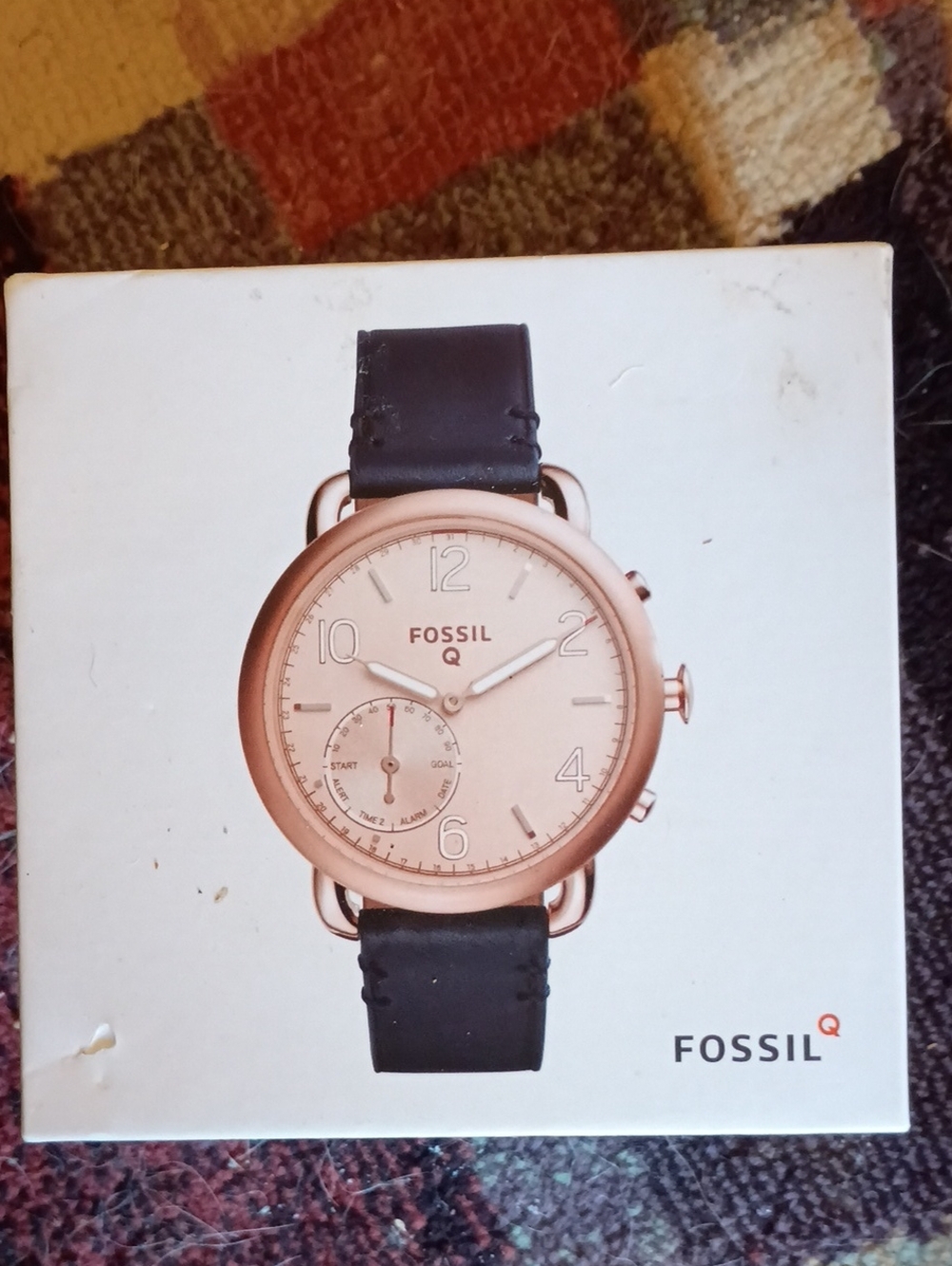 Fossil Rose Gold Case Black Leather Strap Hybrid Watch